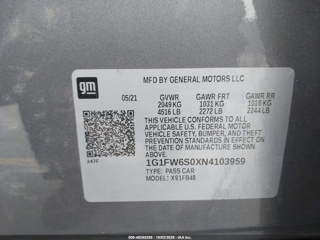 1G1FW6S0XN4103959 Chevrolet Bolt Ev Fwd 1lt