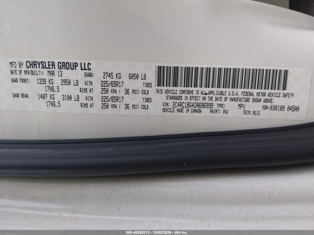 Продажа на аукционе авто 2013 Chrysler Town & Country Touring, vin: 2C4RC1BG4DR696999, номер лота: 46265313