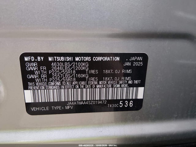 Aukcja sprzedaży 2025 Mitsubishi Eclipse Cross Black Edition S-awc/se S-awc/sel S-awc, vin: JA4ATWAA4SZ019472, numer aukcji: 46265325