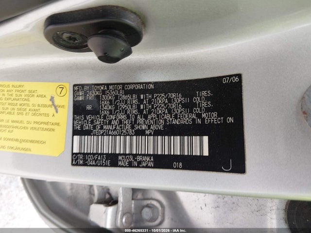 Aukcja sprzedaży 2006 Toyota Highlander V6, vin: JTEDP21A660125783, numer aukcji: 46265331