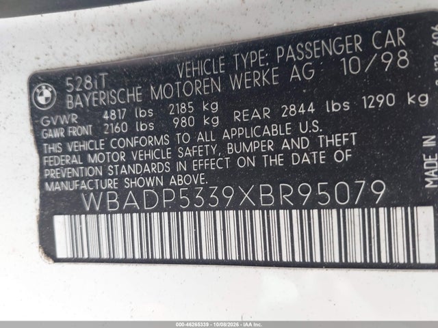 Продажа на аукционе авто 1999 Bmw 528i Sport, vin: WBADP5339XBR95079, номер лота: 46265339