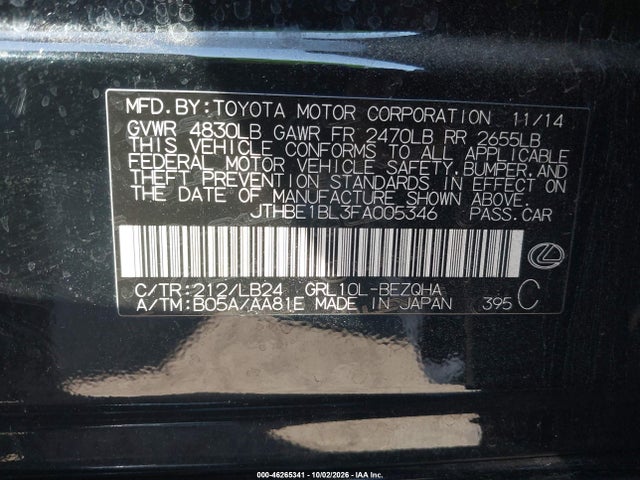 46265341 :رقم المزاد ، JTHBE1BL3FA005346 vin ، 2015 Lexus Gs 350 مزاد بيع