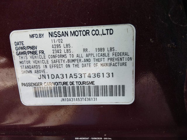 Aukcja sprzedaży 2003 Nissan Maxima Gle, vin: JN1DA31A53T436131, numer aukcji: 46265347