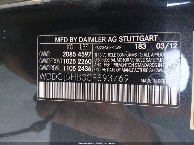 2012 Mercedes-benz C 350 Sport მანქანა იყიდება აუქციონზე, vin: WDDGJ5HB3CF893769, აუქციონის ნომერი: 46265420
