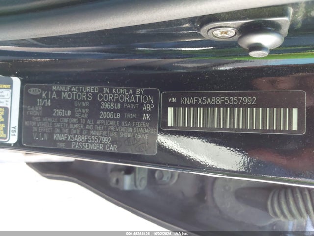 2015 Kia Forte Ex მანქანა იყიდება აუქციონზე, vin: KNAFX5A88F5357992, აუქციონის ნომერი: 46265425