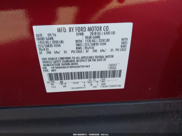 Ford EXPLORER SPORT 2017 1FM5K8GT8HGA76143 Image 9