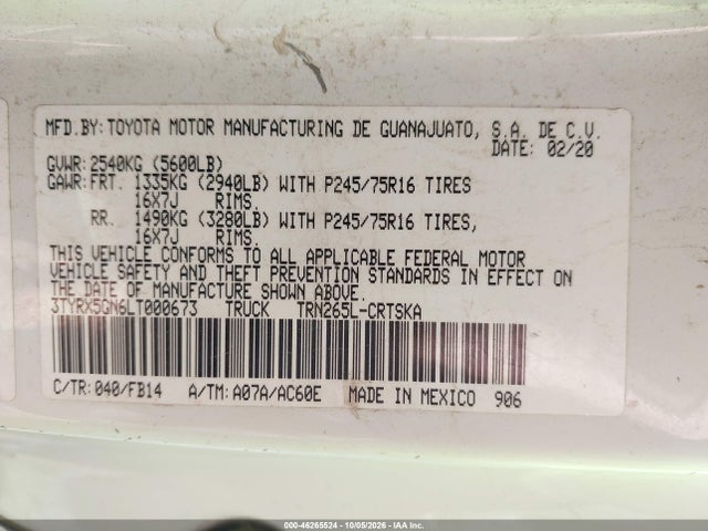 Toyota Tacoma Sr 2020 3TYRX5GN6LT000673 Image 9