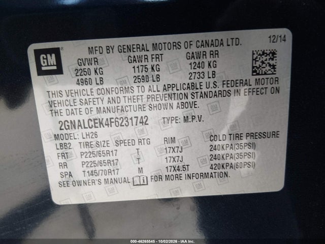 Chevrolet Equinox 2lt 2015 2GNALCEK4F6231742 Image 12