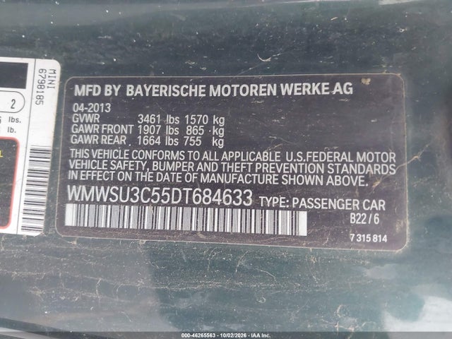 Aukcja sprzedaży 2013 Mini Hardtop Cooper, vin: WMWSU3C55DT684633, numer aukcji: 46265563