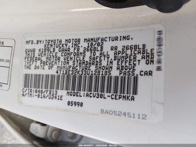 Aukcja sprzedaży 2003 Toyota Camry Le, vin: 4T1BE32K33U128185, numer aukcji: 46265577