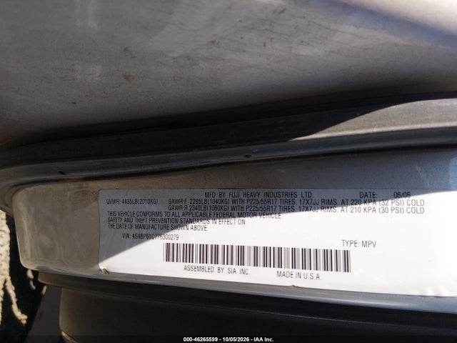 Aukcja sprzedaży 2007 Subaru Outback 2.5i, vin: 4S4BP61C776300279, numer aukcji: 46265599