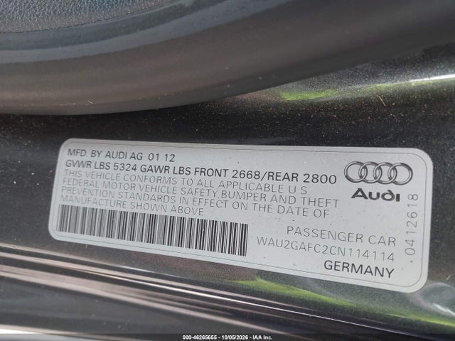 Aukcja sprzedaży 2012 Audi A7 Premium, vin: WAU2GAFC2CN114114, numer aukcji: 46265655