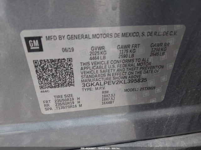 2019 Gmc Terrain Slt მანქანა იყიდება აუქციონზე, vin: 3GKALPEV2KL395835, აუქციონის ნომერი: 46265657