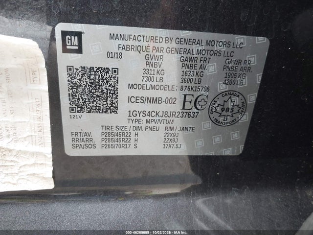 Aukcja sprzedaży 2018 Cadillac Escalade Premium Luxury, vin: 1GYS4CKJ8JR237637, numer aukcji: 46265659