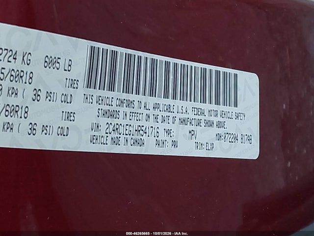 46265665 :رقم المزاد ، 2C4RC1EG1HR541716 vin ، 2017 Chrysler Pacifica Touring-l Plus مزاد بيع