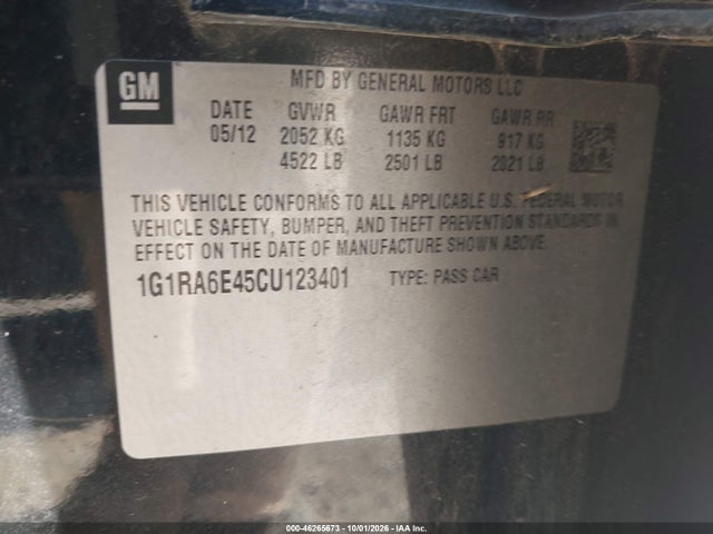Продажа на аукционе авто 2012 Chevrolet Volt, vin: 1G1RA6E45CU123401, номер лота: 46265673