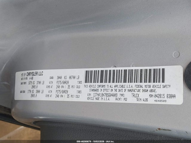 46265679 :رقم المزاد ، 1D7HA18N78S604009 vin ، 2008 Dodge Ram 1500 Slt مزاد بيع