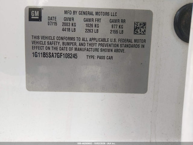 46265682 :رقم المزاد ، 1G11B5SA7GF108245 vin ، 2016 Chevrolet Malibu Limited Ls مزاد بيع