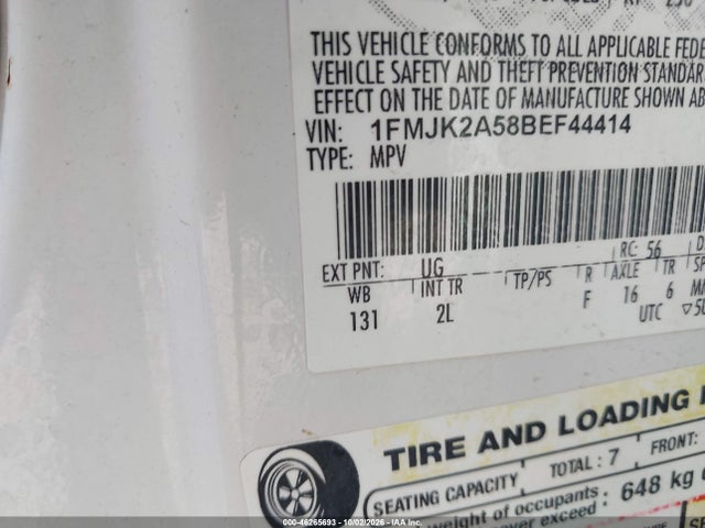 46265693 :رقم المزاد ، 1FMJK2A58BEF44414 vin ، 2011 Ford Expedition El Limited مزاد بيع