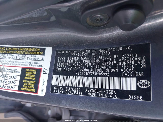 Продажа на аукционе авто 2014 Toyota Camry Hybrid Xle, vin: 4T1BD1FKXEU105992, номер лота: 46265715