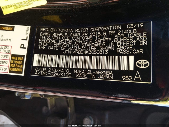 Продаж на аукціоні авто 2019 Toyota Corolla Se, vin: JTNK4RBE4K3050813, номер лоту: 46265738