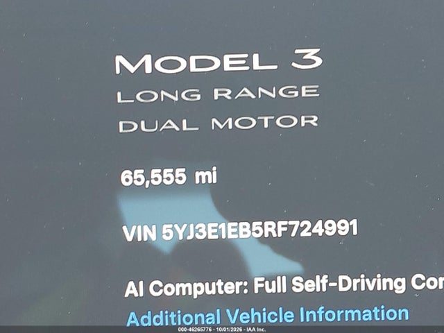 Продаж на аукціоні авто 2024 Tesla Modelo 3 Long Range Dual Motor All-wheel Drive, vin: 5YJ3E1EB5RF724991, номер лоту: 46265776