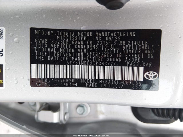 Aukcja sprzedaży 2026 Toyota Corolla Le, vin: 5YFB4MDE2TP363727, numer aukcji: 46265809