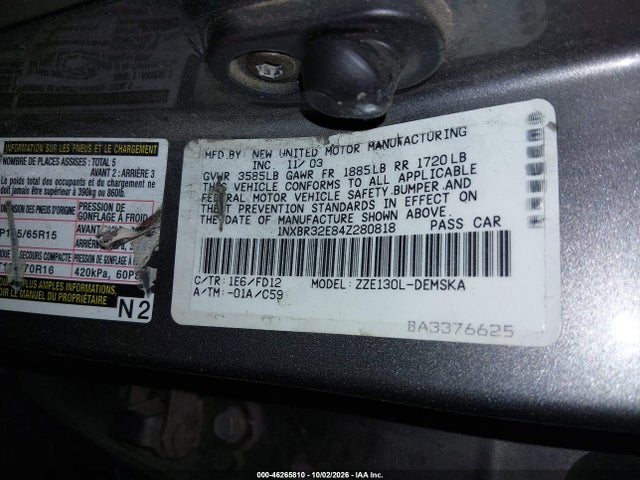 Продажа на аукционе авто 2004 Toyota Corolla S, vin: 1NXBR32E84Z280818, номер лота: 46265810