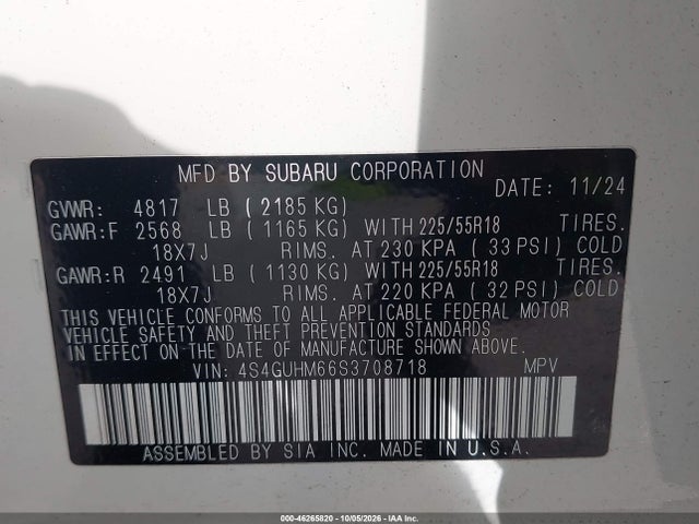 46265820 :رقم المزاد ، 4S4GUHM66S3708718 vin ، 2025 Subaru Crosstrek Limited مزاد بيع