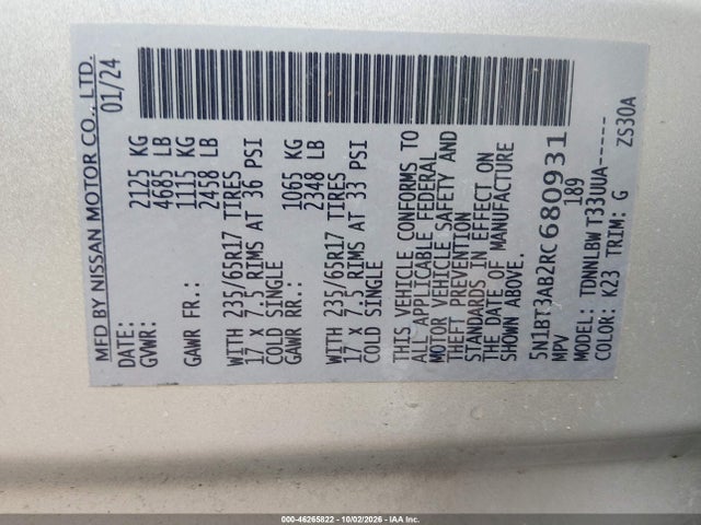Продаж на аукціоні авто 2024 Nissan Rogue S Intelligent Awd, vin: 5N1BT3AB2RC680931, номер лоту: 46265822