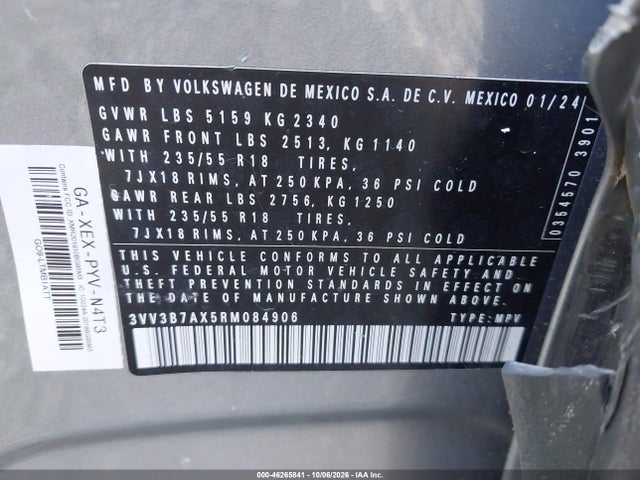 Продажа на аукционе авто 2024 Volkswagen Tiguan 2.0t Se/2.0t Wolfsburg Edition, vin: 3VV3B7AX5RM084906, номер лота: 46265841