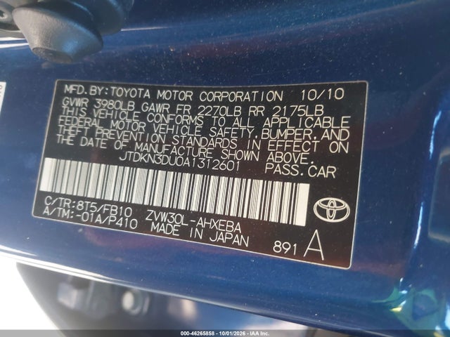 46265858 :رقم المزاد ، JTDKN3DU0A1312601 vin ، 2010 Toyota Prius Ii مزاد بيع