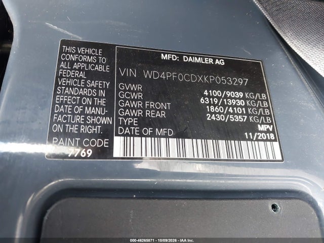 2019 Mercedes-benz Sprinter 2500 Standard Roof V6 მანქანა იყიდება აუქციონზე, vin: WD4PF0CDXKP053297, აუქციონის ნომერი: 46265871