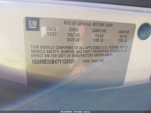 46265898 :رقم المزاد ، 1G8MB35B47Y132501 vin ، 2007 Saturn Sky مزاد بيع