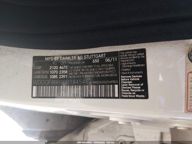 46265904 :رقم المزاد ، WDDGF8BB9BR184546 vin ، 2011 Mercedes-benz C 300 Sport 4matic مزاد بيع