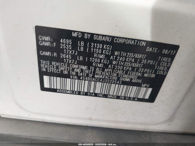 4S4BSACC4J3220543 Subaru Outback 2.5i Premium