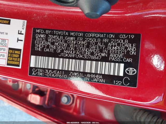 Продаж на аукціоні авто 2019 Toyota Prius Limited, vin: JTDKARFU9K3078847, номер лоту: 46265935