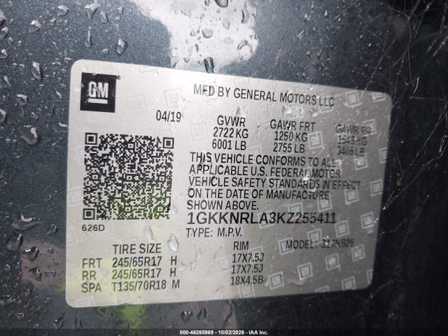 1GKKNRLA3KZ255411 GMC Acadia Sle-1