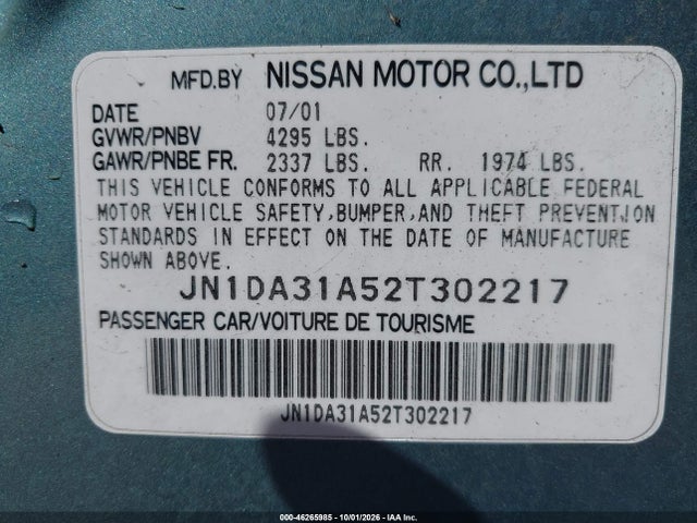 Aukcja sprzedaży 2002 Nissan Maxima Se, vin: JN1DA31A52T302217, numer aukcji: 46265985