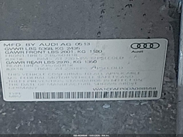 Продажа на аукционе авто 2013 Audi Q5 2.0t Premium, vin: WA1CFAFP0DA098558, номер лота: 46266046