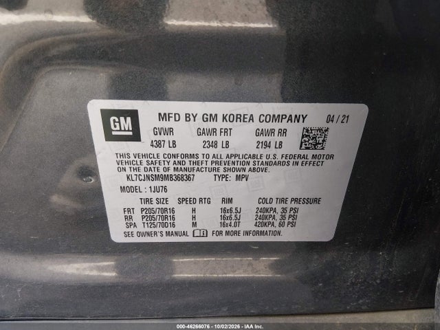 Chevrolet Trax Awd Ls 2021 KL7CJNSM9MB368367 Image 9