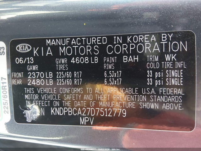 Aukcja sprzedaży 2013 Kia Sportage Lx, vin: KNDPBCA27D7512779, numer aukcji: 46266077
