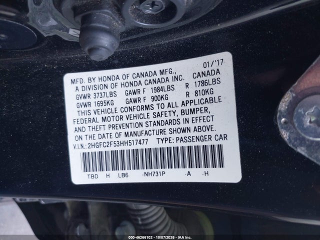 Honda Civic Lx 2017 2HGFC2F53HH517477 Image 9