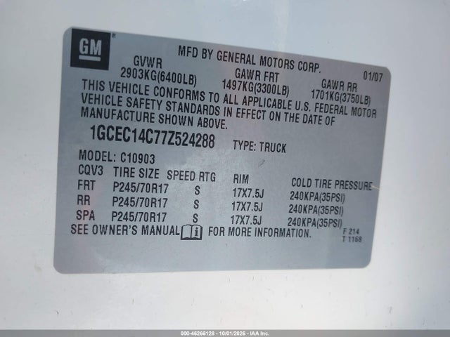 Продажа на аукционе авто 2007 Chevrolet Silverado 1500 Work Truck, vin: 1GCEC14C77Z524288, номер лота: 46266128