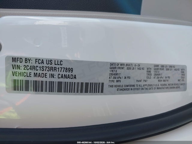 2024 Chrysler Pacifica Hybrid Select მანქანა იყიდება აუქციონზე, vin: 2C4RC1S73RR177899, აუქციონის ნომერი: 46266144