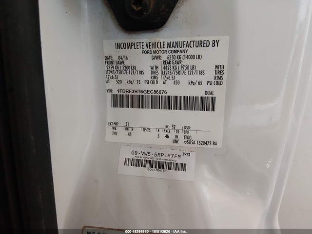 Продажа на аукционе авто 2016 Ford F-350 Chassis Xl, vin: 1FDRF3HT6GEC86676, номер лота: 46266160