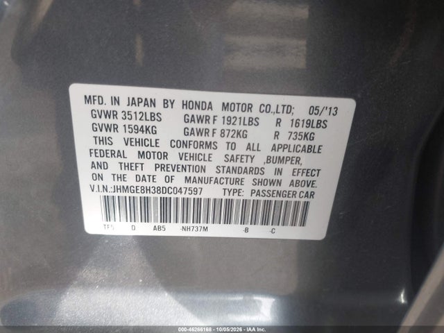 Продажа на аукционе авто 2013 Honda Fit, vin: JHMGE8H38DC047597, номер лота: 46266168