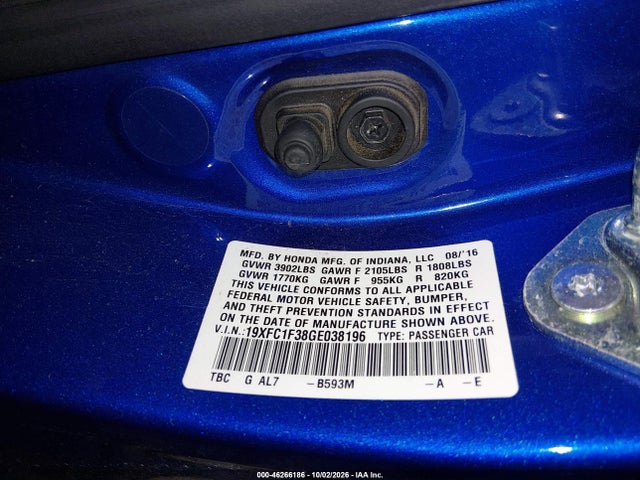 Honda Civic Ex-t 2016 19XFC1F38GE038196 Image 9