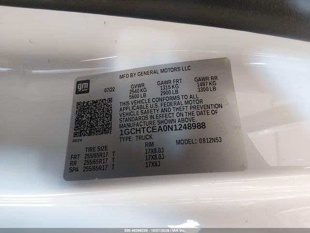 Продажа на аукционе авто 2022 Chevrolet Colorado 4wd  Long Box Lt, vin: 1GCHTCEA0N1248988, номер лота: 46266259