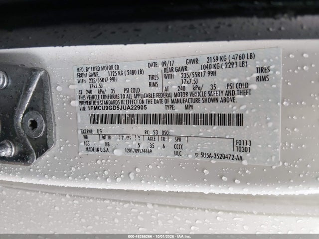 Aukcja sprzedaży 2018 Ford Escape Se, vin: 1FMCU9GD5JUA22905, numer aukcji: 46266266